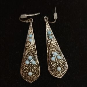 Elegant Silver and Blue Filigree Earrings